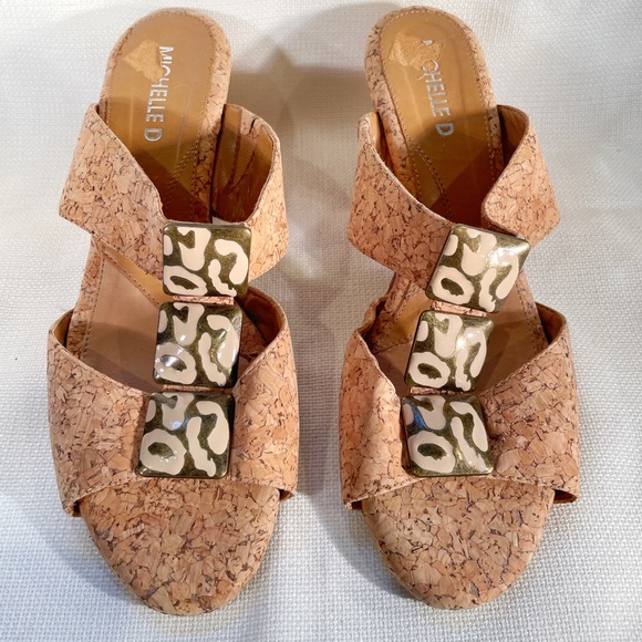 Vintage Michelle D Cork Wedge Heels with Square Charm Detail - Picture 3 of 6